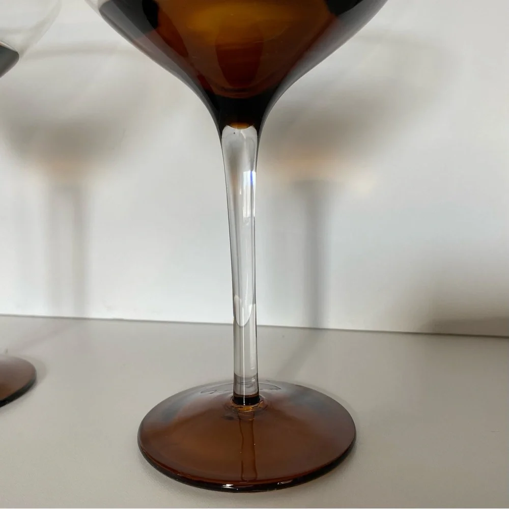 Pier 1 Martini Glasses Elemental Handblown Brown Amber Set of 2 Expresso EUC